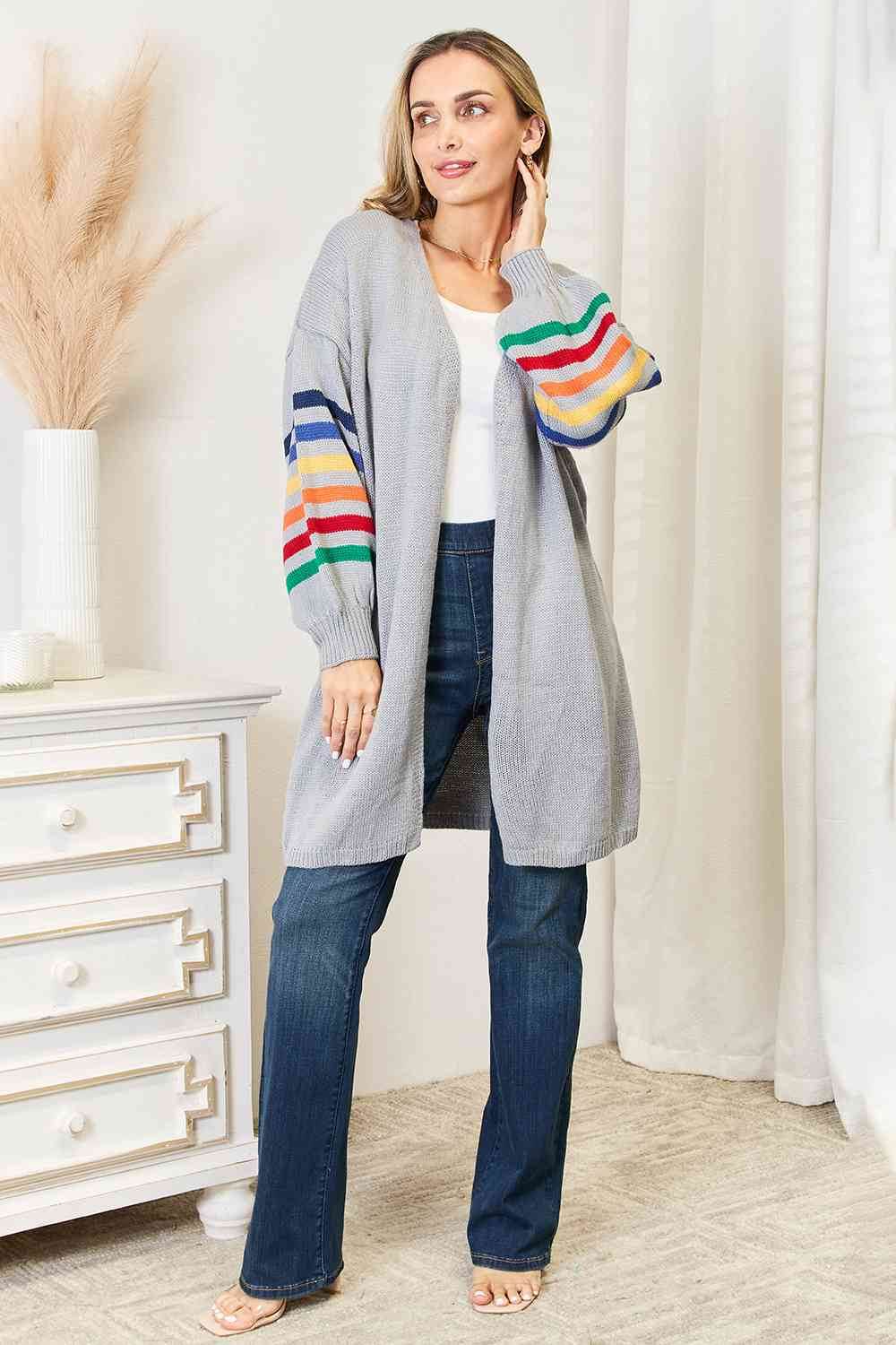 Angel Wings Multicolored Stripe Open Front Longline Cardigan - Hovatok