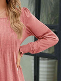 Smocked Round Neck Lantern Sleeve Blouse - Hovatok