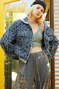 POL Flower Textured Raw Hem Long Sleeve Denim Jacket - Hovatok