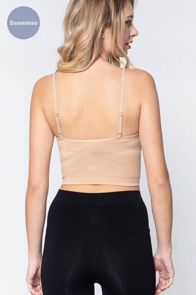 ACTIVE BASIC Round Neck Crop Rib Seamless Cami - Hovatok