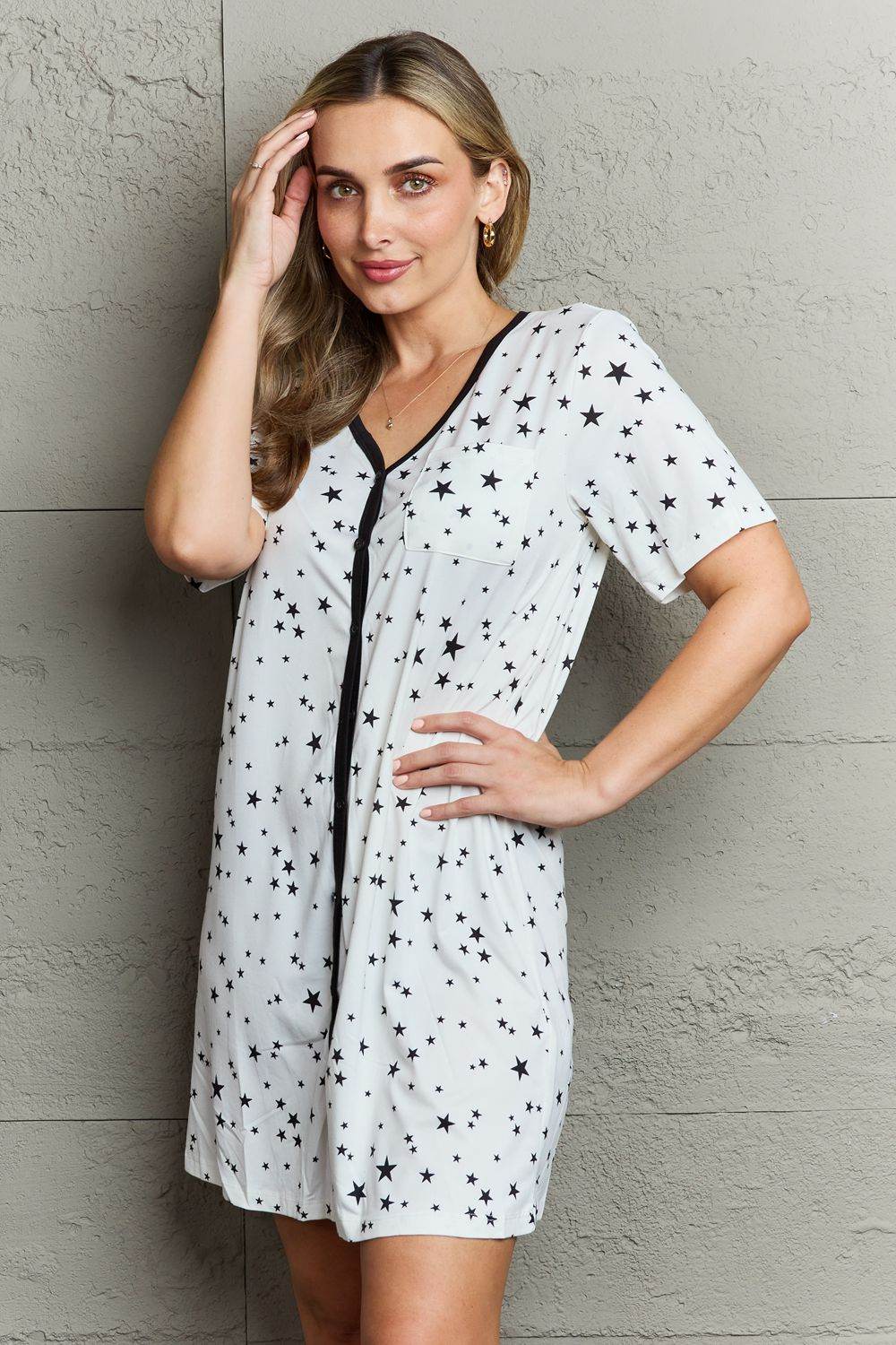 MOON NITE Quilted Quivers Button Down Sleepwear Dress - Hovatok