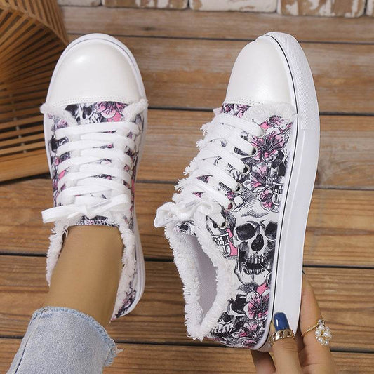 Raw Hem Printed Canvas Sneakers - Hovatok