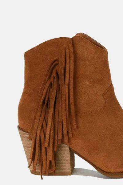 Beast Fashion Suede Fringe Point Toe Ankle Boots - Hovatok
