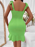 Tie-Shoulder Sweetheart Neck Ruffled Dress - Hovatok