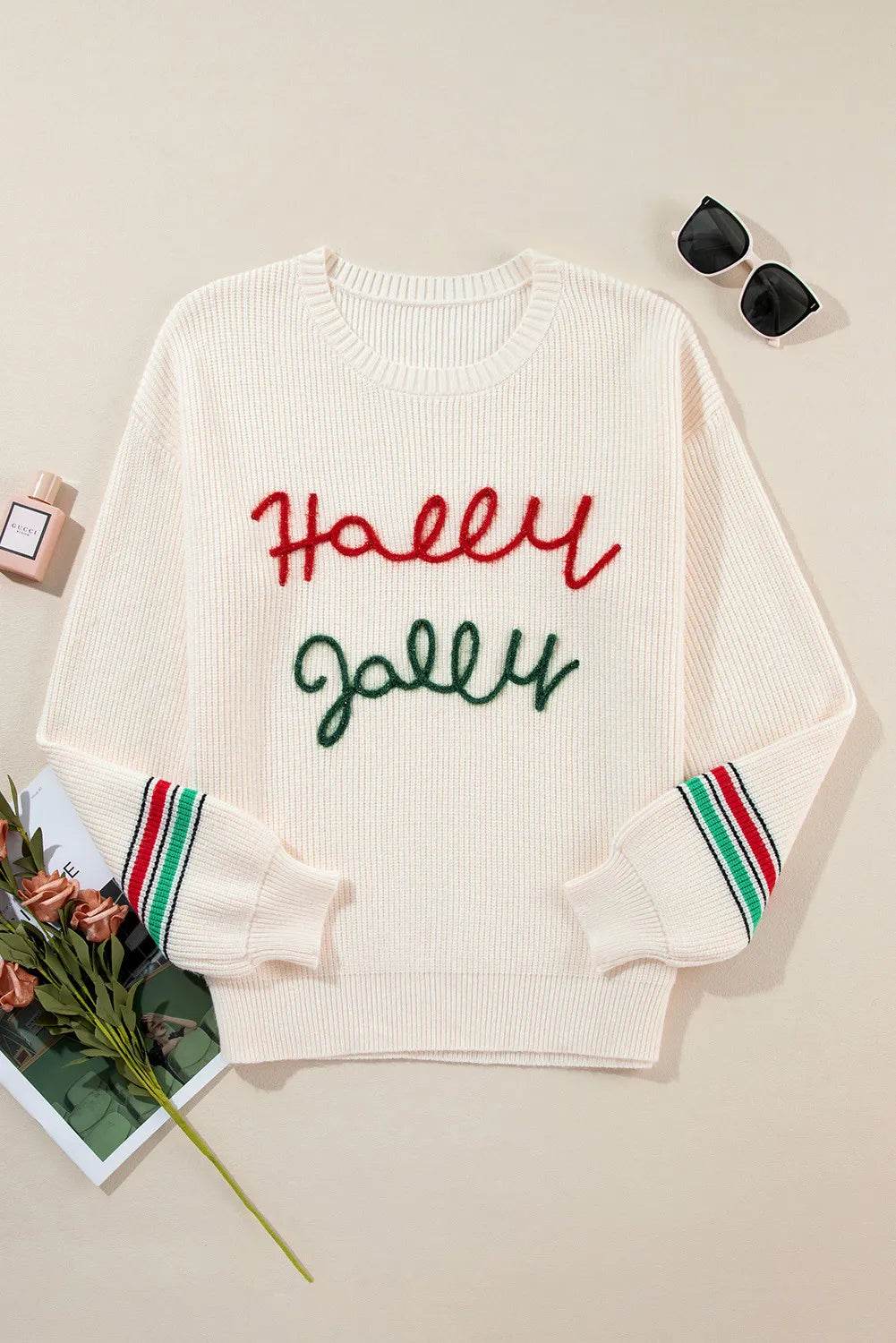 Letter Round Neck Long Sleeve Sweater - Hovatok