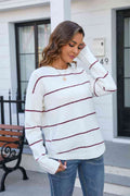 Angel Wings Striped Round Neck Long Sleeve Sweater - Hovatok