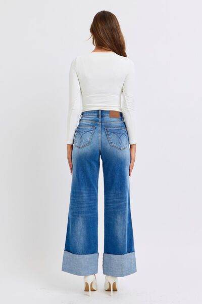 Judy Blue Full Size Distressed High Waist Wide Leg Jeans - Hovatok