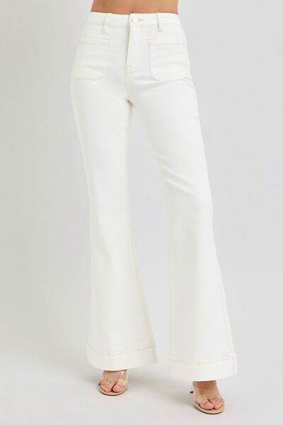 RISEN Full Size High Rise Front Patch Pocket Flare Jeans - Hovatok
