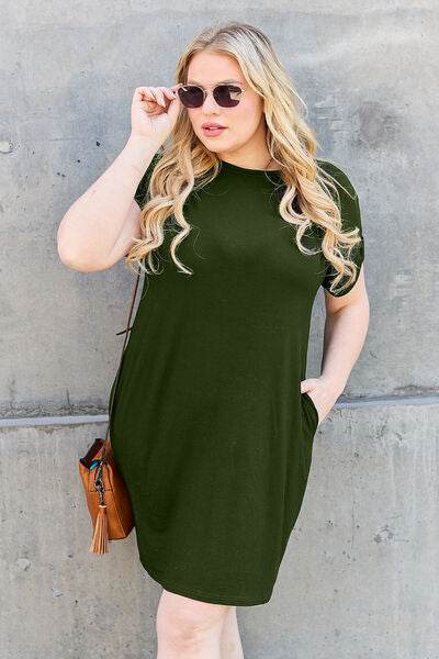 Basic Bae Full Size Round Neck Short Sleeve Dress with Pockets - Hovatok