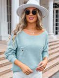 Angel Wings Decor Button Drop Shoulder Knit Top - Hovatok