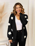 Angel Wings Flower Dropped Shoulder Open Front Cardigan - Hovatok