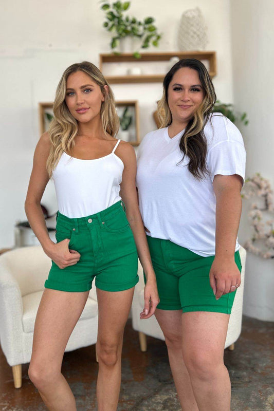 Judy Blue Full Size Tummy Control Garment Dyed Denim Shorts - Hovatok