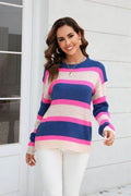 Angel Wings Color Block Round Neck Dropped Shoulder Sweater - Hovatok