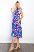 Be Stage Print Ruffled Midi Dress with Pockets - Hovatok