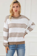 Striped Round Neck Long Sleeve Knit Top - Hovatok