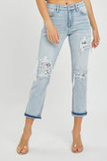 RISEN Mid-Rise Sequin Patched Jeans - Hovatok
