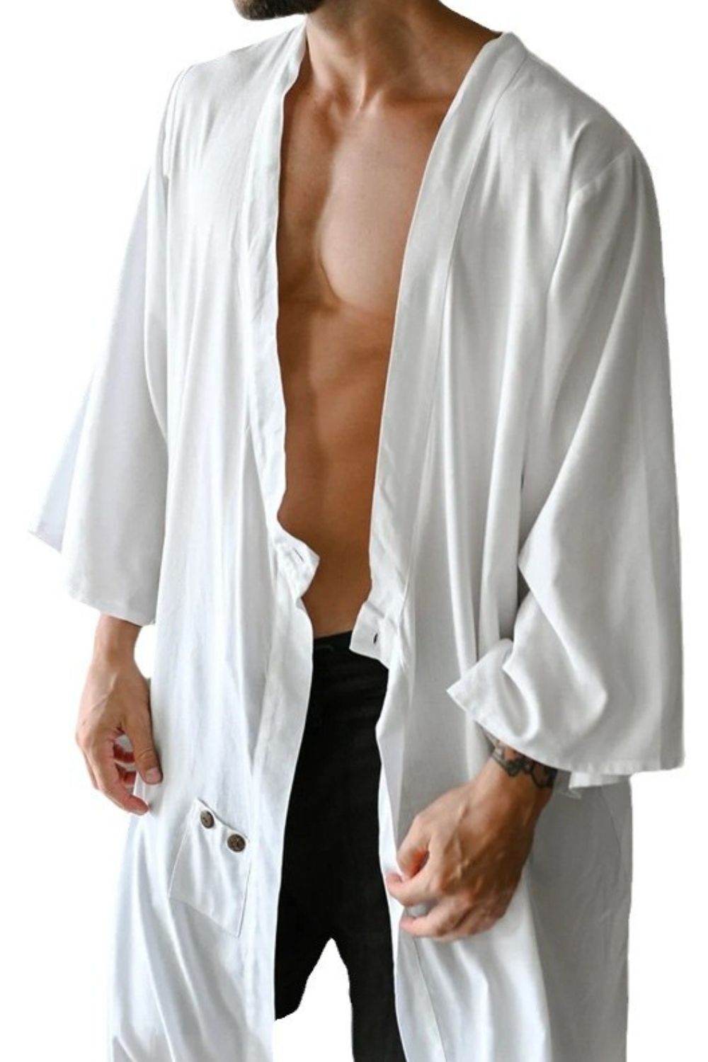 Men's Full Size Button Detail Long Sleeve Cover-Up Plus Size - Hovatok