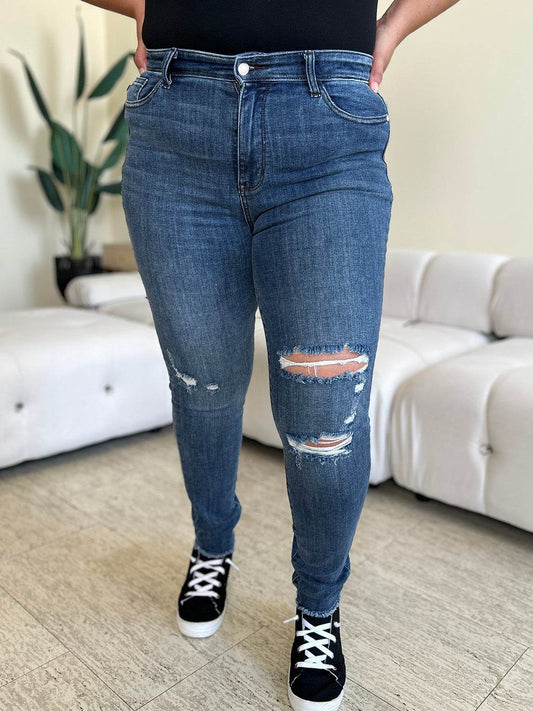 Judy Blue Full Size High Waist Distressed Skinny Jeans - Hovatok