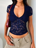 Devine V-Neck Short Sleeve Lace Top - Hovatok