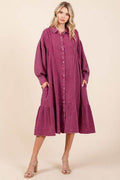 Mittoshop Mineral Wash Cotton Gauze Ruffle Midi Shirt Dress - Hovatok