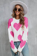 Angel Wings Contrast Heart Dropped Shoulder Long Sleeve Sweater - Hovatok