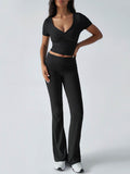 Devine Short Sleeve Top and Bootcut Legging Set - Hovatok