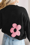Round Neck Floral Pattern Color Contrast Design Long Sleeve Sweater - Hovatok