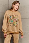 Simply Love Full Size CREATE HAPPINESS GROW POSITIVITY Graphic Sweatshirt - Hovatok