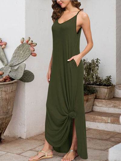 Slit Scoop Neck Sleeveless Dress - Hovatok