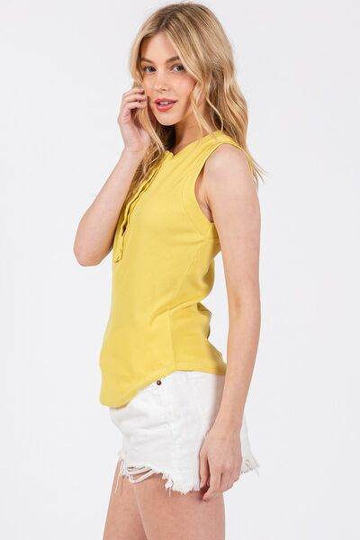 Ces Femme Stitch Detail Half Button Ribbed Tank - Hovatok