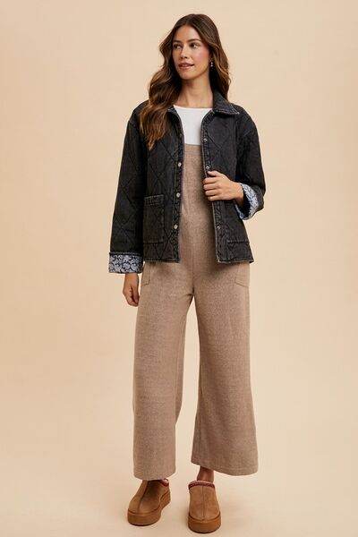 Annie Wear Quilted Printed Lining Snap Down Denim Jacket - Hovatok