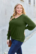 Basic Bae Full Size V-Neck Lantern Sleeve Top - Hovatok