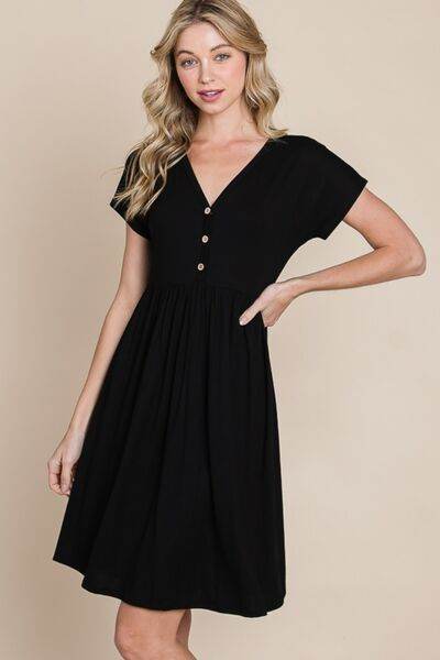 BOMBOM V-Neck Short Sleeve Dress - Hovatok