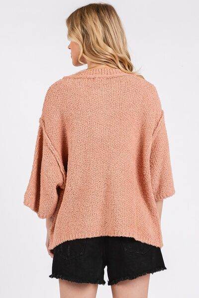 Mittoshop Side Slit Notched Drop Shoulder Sweater - Hovatok
