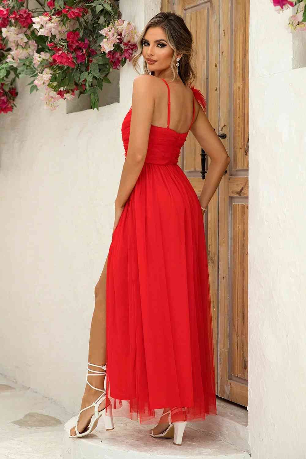 Asymmetrical Ruched Slit Dress - Hovatok