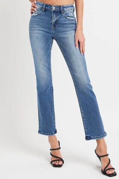 RISEN Full Size Mid Rise Ankle Straight Jeans with Pockets - Hovatok