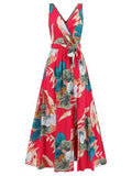 Slit Tied Printed Surplice Dress - Hovatok