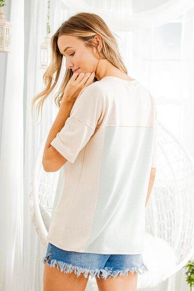 Heimish Full Size Contrast Round Neck Short Sleeve T-Shirt Plus Size - Hovatok