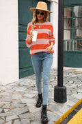 Angel Wings Striped Balloon Sleeve Knit Pullover - Hovatok
