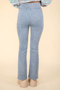 VERY J Washed Denim Stretchy Crossover Waist Leggings - Hovatok