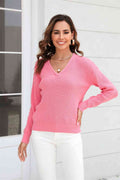 Angel Wings Ribbed V-Neck Dropped Shoulder Knit Top - Hovatok