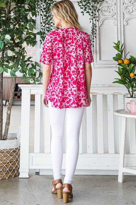 Heimish Full Size Short Sleeve Crisscross Animal Babydoll Top Plus Size - Hovatok