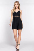 ACTIVE BASIC Waist Lace Trim Cami Romper - Hovatok