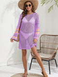 Openwork Contrast Long Sleeve Cover-Up - Hovatok