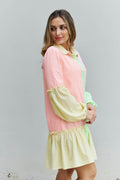 Davi & Dani Flying Colors Full Size Colorblock Long Sleeve Shirt Dress - Hovatok