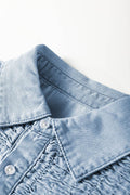 Smocked Collared Neck Cap Sleeve Denim Dress - Hovatok