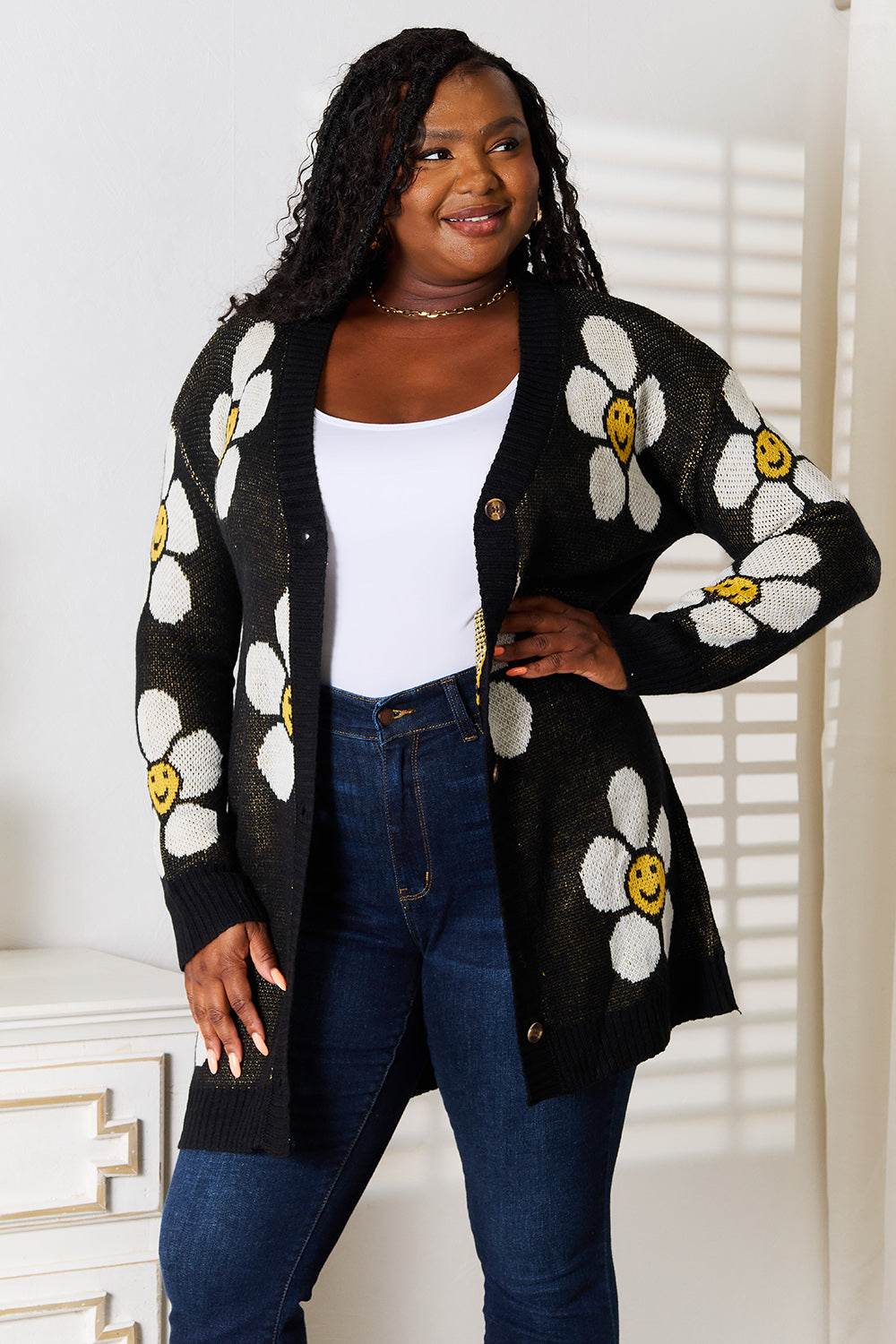 Perfee Floral Button Down Longline Cardigan - Hovatok