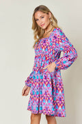 Double Take Full Size Printed Long Sleeve Dress - Hovatok