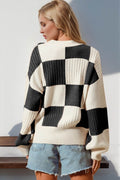 Double Take Full Size Checkered Dropped Shoulder Cardigan - Hovatok