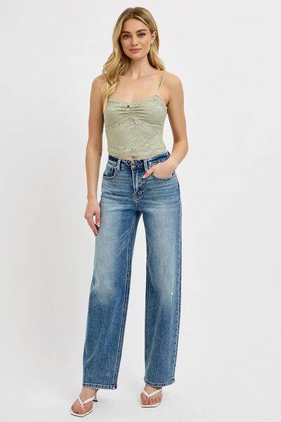 RISEN Full Size Distressed Wide Leg Jeans Plus Size - Hovatok